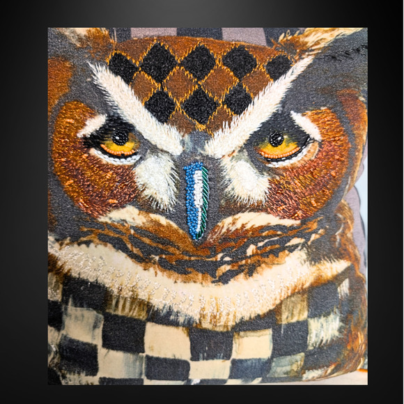 MacKenzie Childs Check Owl Pillow Autumnology 18 x 18 - Picture 2 of 6